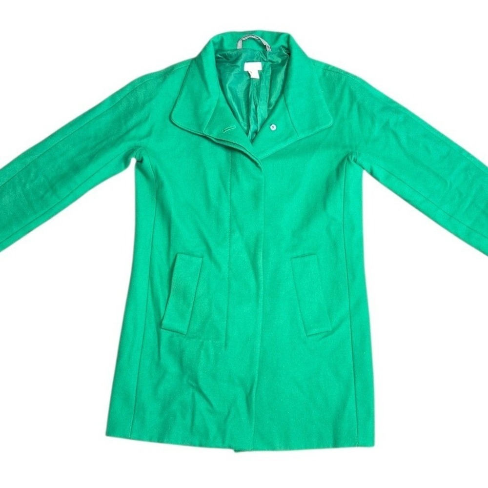 J.Crew Womens Kelly Green Wool Blend Pea Coat Jacket B2506 Size 0